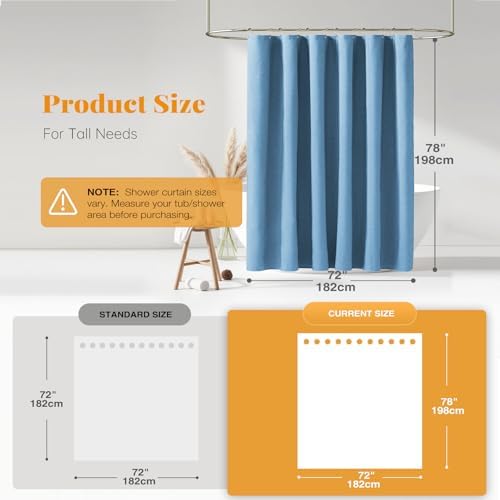BTTN 72x78 Linen Textured Waterproof Fabric Shower Curtain, Moonlight Blue