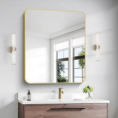 Gold Bathroom Mirror,30x36 inch Wall Mirror for Bathroom Wall Mounted,Round Rectangle Mirror for Bathroom Over Sink,Modern Frame for Home Decor Living Room,Bedroom Entryway,Horizontal/Vertical