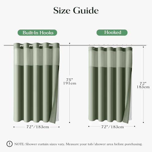 Dynamene Sage Green Hook Free Waffle Shower Curtain & Snap-in Liner,72x75