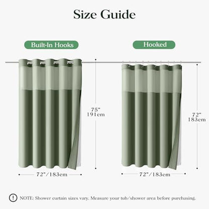 Dynamene Sage Green Hook Free Waffle Shower Curtain & Snap-in Liner,72x75