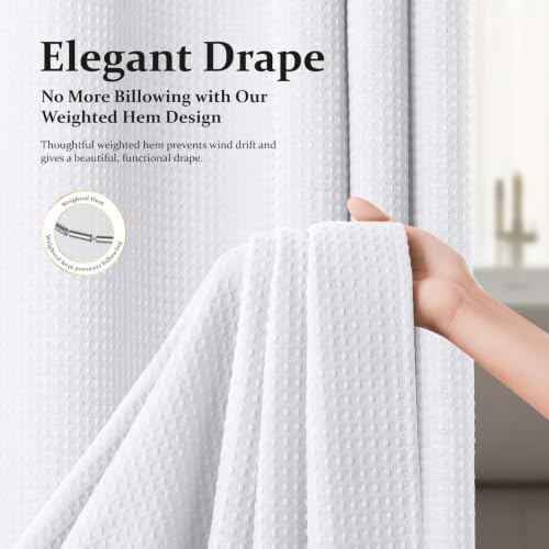 Dynamene Waffle Shower Curtain 256 GSM Heavy Duty Fabric 72"x72" White