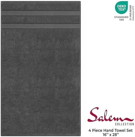 American Soft Linen Salem 100% Cotton Turkish 4 Piece Hand Towels for Bathroom, 600 GSM Soft Absorbent Quickdry Hand Face Towel Set, Dark Gray