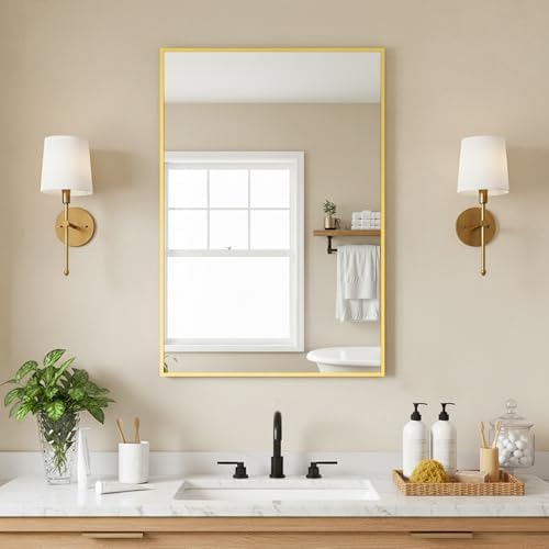 FICTOR Bathroom Vanity Mirror for Over Sink, 20" x 30", Gold