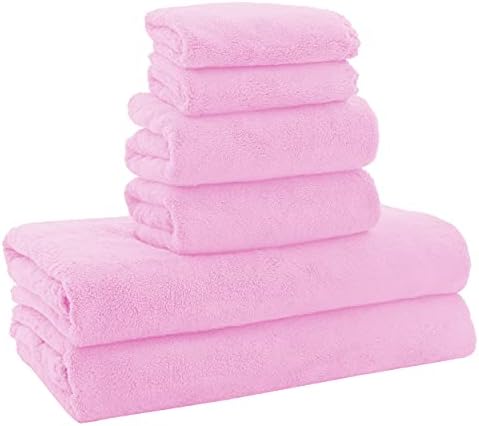 MOONQUEEN Ultra Soft Microfiber Coral Velvet Towel Set - Quick Drying - 2 Bath Towels, 2 Hand Towels, 2 Washcloths - Frozen Berry, 6 Pcs