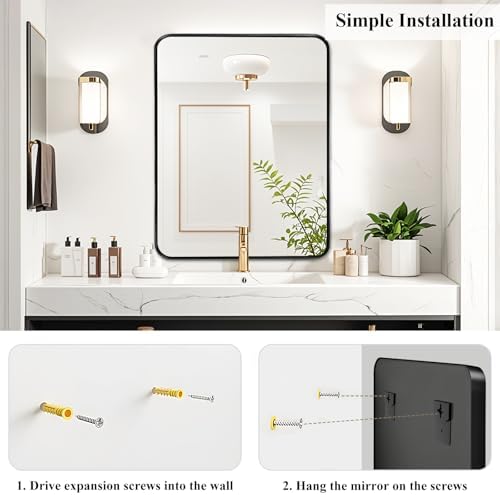 Black Bathroom Vanity Mirror Over Sink 24x30, Small Wall Rectangle Mirror