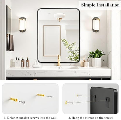Black Bathroom Vanity Mirror Over Sink 24x30, Small Wall Rectangle Mirror