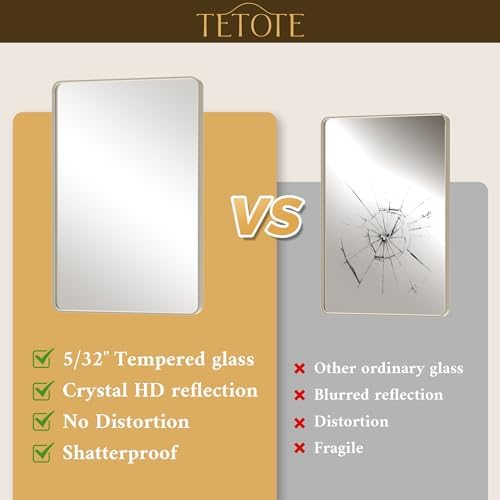 TETOTE 55 x 36 Inch Brushed Nickel Mirror Metal Framed Bathroom Mirror, Tempered Glass, Modern Farmhouse Wall Mounted Mirror for Decorative(Horizontal/Vertical)