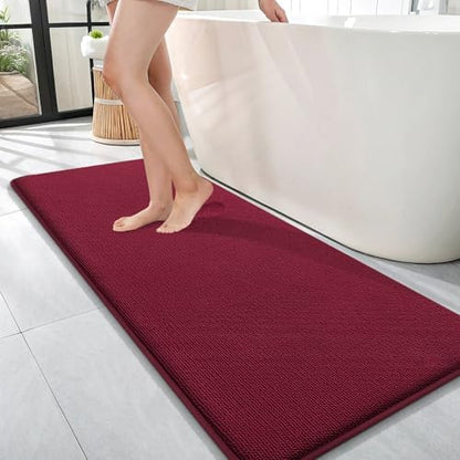 OLANLY Memory Foam Bathroom Runner Rugs 47x17, Absorbent Long Mat, Burgundy