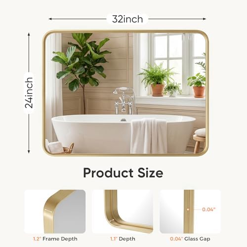 Sweetcrispy Bathroom Wall Mirror, 32x24 Inch Mirror for Over Sink, Gold