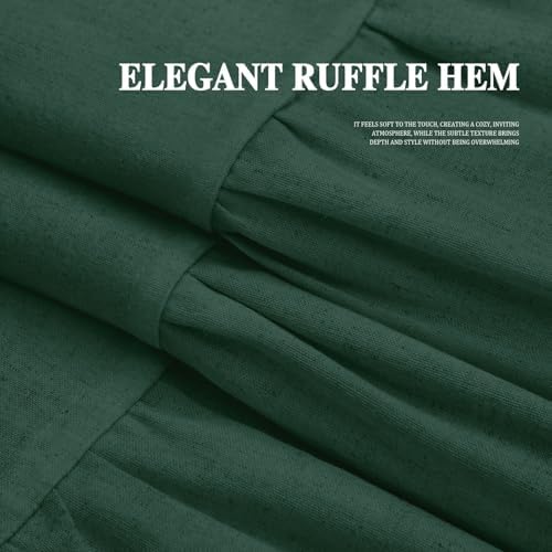 Farmhouse Shower Curtain Ruffle Linen Flax Dark Green 72" W x 72" L