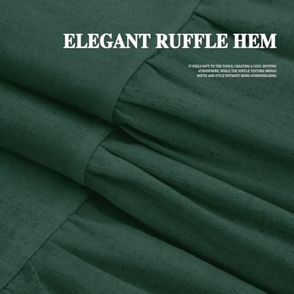 Farmhouse Shower Curtain Ruffle Linen Flax Dark Green 72" W x 72" L