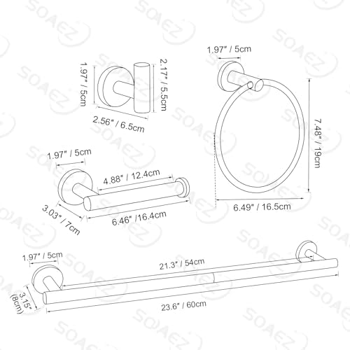 10 Pieces Brushed Nickel Bathroom Hardware Accessories Set SUS304 Stainless Steel Towel Bar Holder Set, 23.6Inch Towel Racks for Bathroom, Robe Towel Hooks, Toilet Paper Holder Wall Mounted