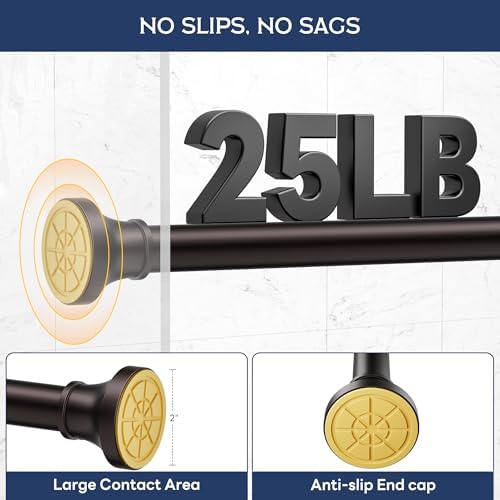 Adjustable Shower Curtain Rod 31-104 Inch, Never Rust Stainless Steel Brown Tension Rod, 1" Heavy Duty No-Drill for Bathroom, Kitchen & Closet