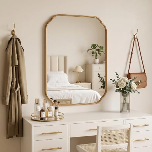 36"x24" Gold Scalloped Mirror for Bathroom, Rust-Proof Metal Frame