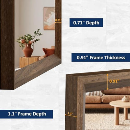 WEER Walnut Bathroom Vanity Mirror 36X36 Inch