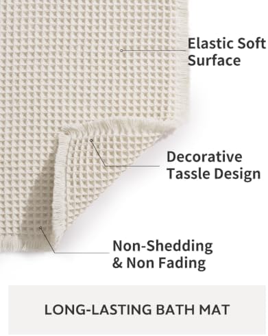 tchdio Waffle Bath Mat-Runner Rug, Super Absorbent Non Slip Bath Mats for Bathroom Machine Washable Long Rugs with Tassels, Bath Rugs for Bathroom Floor Beside Tub, 2' x 5'(24" x 60"), Pale Beige