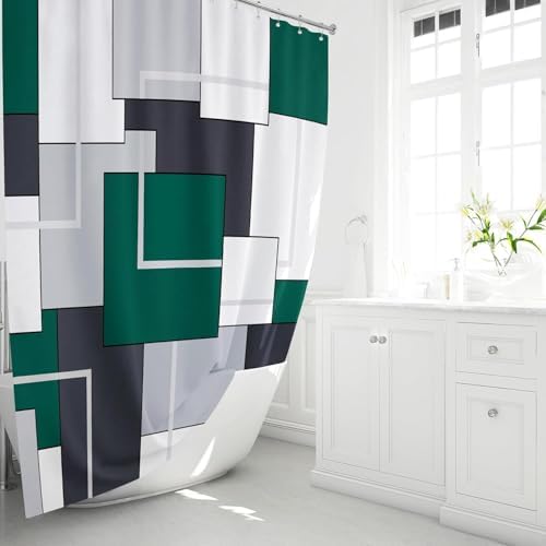 BTTN 54x78 Stall Modern Geometric Waterproof Shower Curtain, Emerald Green