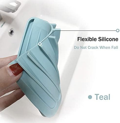Self Draining Soap Dishes, 3 Pcs Silicone Soap Saver, Waterfall Drainer Soap Holder for Bathroom, Extend Soap Life, Keep Soap Bars Dry Clean & Easy Cleaning (White)