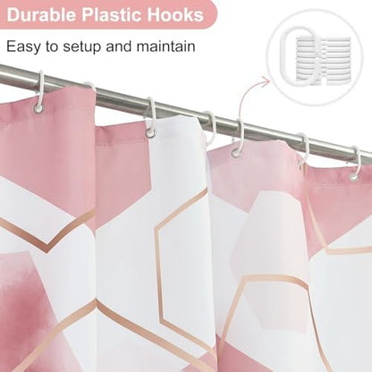 deFouliao Pink Modern Shower Curtain Geometric Grid Art Abstract Waterproof Bathroom Curtain for Bathtub Home Hotel Decor, Washable with Hooks, 65x72 Inch