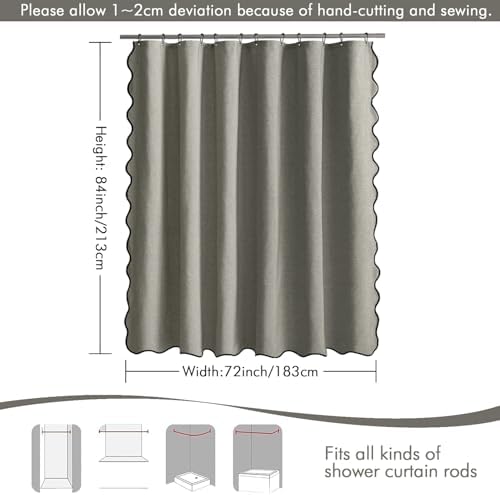 MIULEE 72"x84" Extra Long Scalloped Linen Shower Curtain Grey