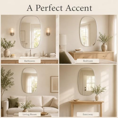 USHOWER Silver Oval Bathroom Mirror 30x48 Inch