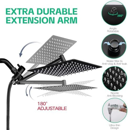 Shower Head,10" High Pressure Rainfall Shower Head with Handheld Dual Spray