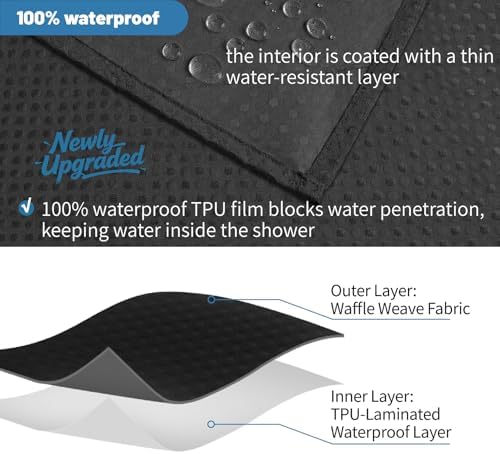 2-in-1 Waterproof Fabric Shower Curtain - No Separate Liner Needed, Hotel-Style Waffle Weave, Effortless Cleaning & Washable Bathroom Shower Curtain Set,72Wx78H,Black