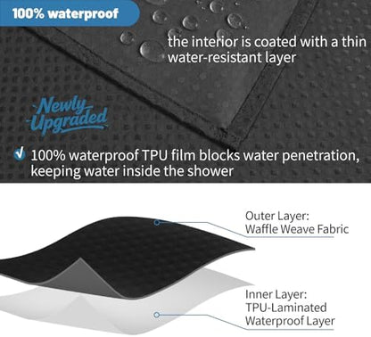 2-in-1 Waterproof Fabric Shower Curtain - No Separate Liner Needed, Hotel-Style Waffle Weave, Effortless Cleaning & Washable Bathroom Shower Curtain Set,72Wx84H,Black