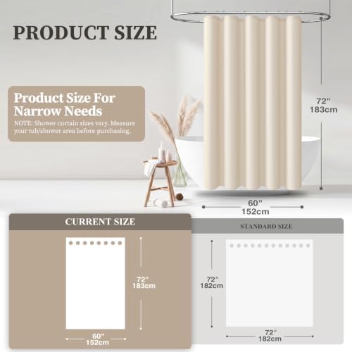 BTTN 60x72 Linen Textured Waterproof Fabric Shower Curtain, Beige/Cream