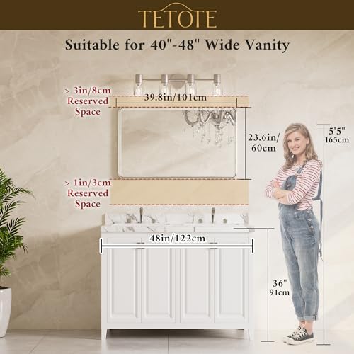 TETOTE Black Vanity Mirror for Bathroom 40 x 24 Beveled Edge Tempered Glass, Rounded Corner Rectangle Wall Mirror for Modern Bathroom, Living Room, Bedroom, Entryway