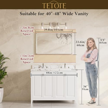 TETOTE Brushed Nickel Vanity Mirror for Bathroom 40 x 24 Beveled Edge Tempered Glass, Rounded Corner Rectangle Wall Mirror for Modern Bathroom, Living Room, Bedroom, Entryway