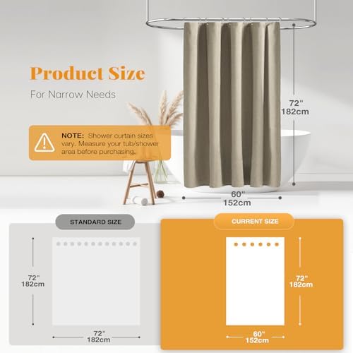 BTTN 60x72 Linen Textured Waterproof Cloth Shower Curtain Set, Khaki/Tan