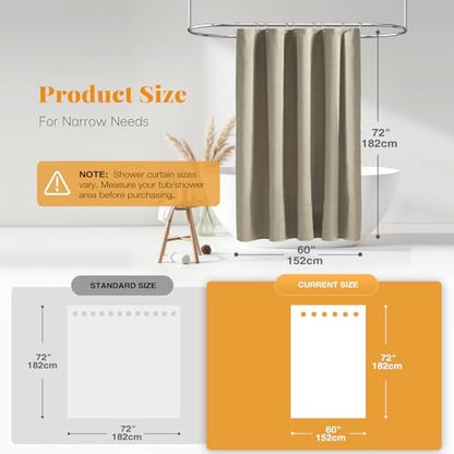 BTTN 60x72 Linen Textured Waterproof Cloth Shower Curtain Set, Khaki/Tan