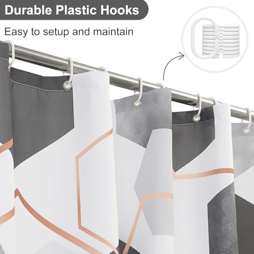 deFouliao Grey Modern Shower Curtain Geometric Grid Art Abstract Waterproof Bathroom Curtain for Bathtub Home Hotel Decor, Washable with Hooks, 72x72 Inch
