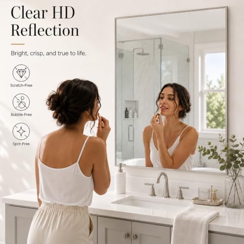 40"x30" Brushed Nickel Framed Rectangle Bathroom Vanity Wall Mirror