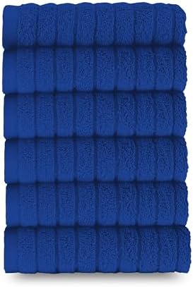 Elegant Comfort 100% Turkish Cotton Corduroy Ribbed Luxury Washcloths 6 Pack Soft 13 x 13 Inch - Higly Absorbent, Durable, Quick Dry, Spa Premium Hotel Quality for Bathroom or Travel, Royal Blue