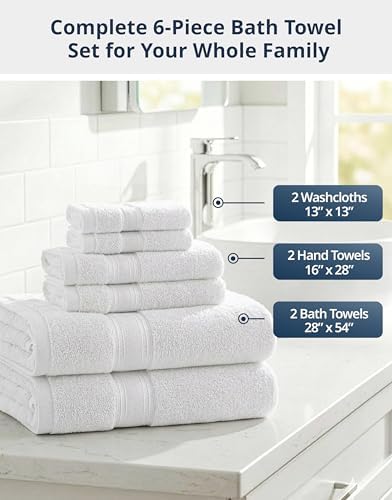 LANE LINEN Bath Towel Set 100% Cotton 6 Piece Soft Absorbent - White