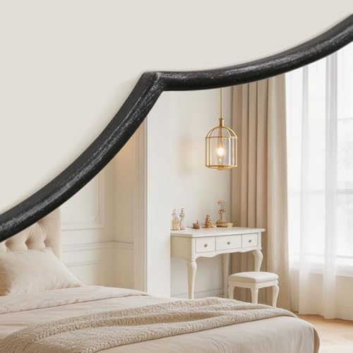 Besdomus Black Scalloped Wall Mirror: 54"x34" Oversized Wood Arched Mirror
