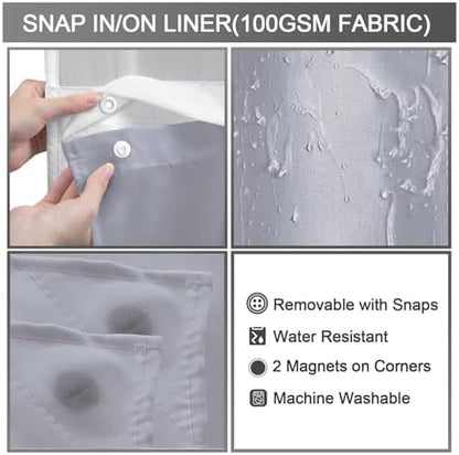 No Hook Shower Curtain Snap-in Fabric Replacement Liner Grey 71" W x 55" L