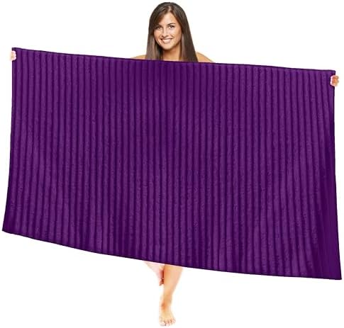 Elegant Comfort 100% Turkish Cotton Corduroy Ribbed Luxury Jumbo Bath Towel Ultra Soft - 35 x 70 Inch - Luxury Spa Premium Hotel Quality Highly Absorbent and Quick Dry Large Bath Towel, Purple