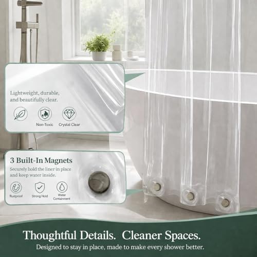 EHZNZIE Frosted Shower Curtain Liner 72x72, PEVA Waterproof Bath Curtain, No Chemical Smell, 3 Weighted Magnets, Durable with Rustproof Metal Grommets