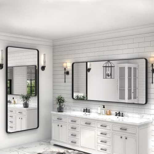 60x30 Inch Black Framed Bathroom Mirror for Wall