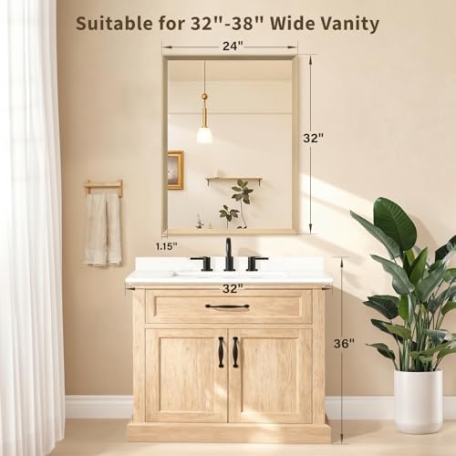 Oak Wood Effect Framed Wall Mirror, 24x32 Rectangle Mirror