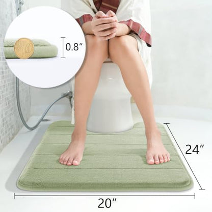 Yimobra Memory Foam Toilet Bath Mat U-Shaped, Soft and Comfortable, Super Water Absorption, Non-Slip, Thick, Machine Wash & Easier to Dry for Bathroom Commode Contour Rug, 24 X 20 Inches, Sage Green