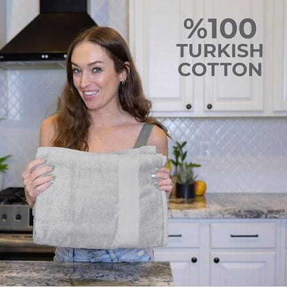 TEXTILOM 100% Turkish Cotton 6 Pcs Luxury Bath Towels, Soft & Absorbent Bathroom Towels Set (2 Bath Towel, 2 Hand Towel, 2 Washcloths)- Light Grey
