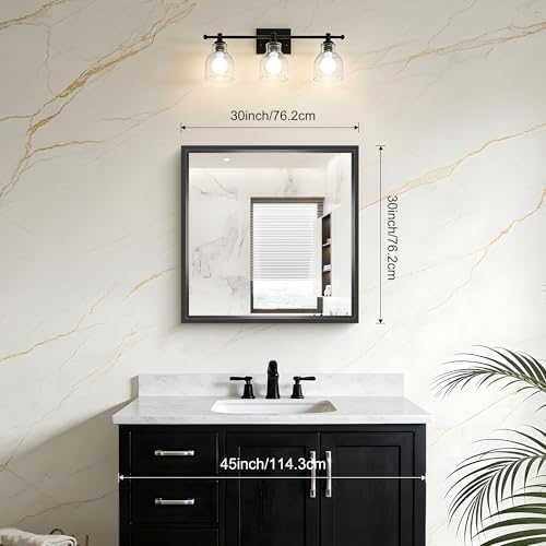 Bathroom Mirror, 30 x 30 inch Brushed Black Square Mirrors for Wall, 0.6" Thickened Deep Frame Rectangle Mirrors for Over Sink, Shatterproof Tempered Glass, Antirust, Horizontally or Vertically