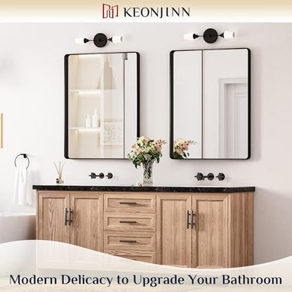 Keonjinn 28 x 36 Inch Black Bathroom Mirror, Tempered Glass Vanity Mirror
