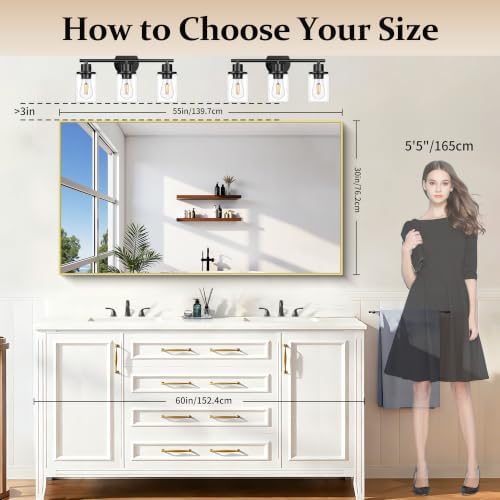 COFENY 30x55In Gold Bathroom Mirror for Wall, Brushed Gold Rectangle Mirrors with Metal Frame, Bathroom Rectangular Mirror Modern Wall Mirror for Bedroom Living Room, Hangs Horizontal or Vertical