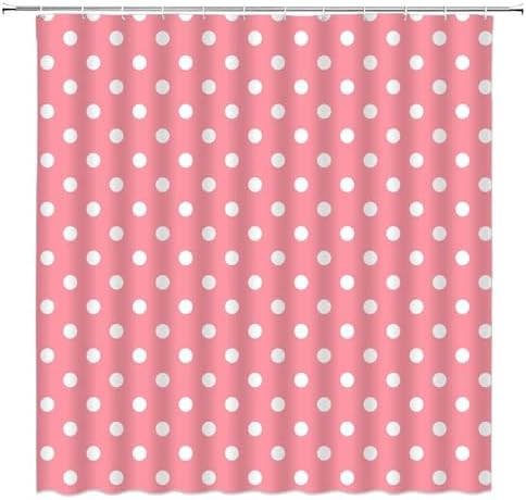 Polka Dot Shower Curtain Pink Retro Spot Vintage Fabric Decorative Bathroom Curtains with Hooks,70" Wx84 H