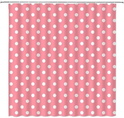 Polka Dot Shower Curtain Pink Retro Spot Vintage Fabric Decorative Bathroom Curtains with Hooks,70" Wx84 H